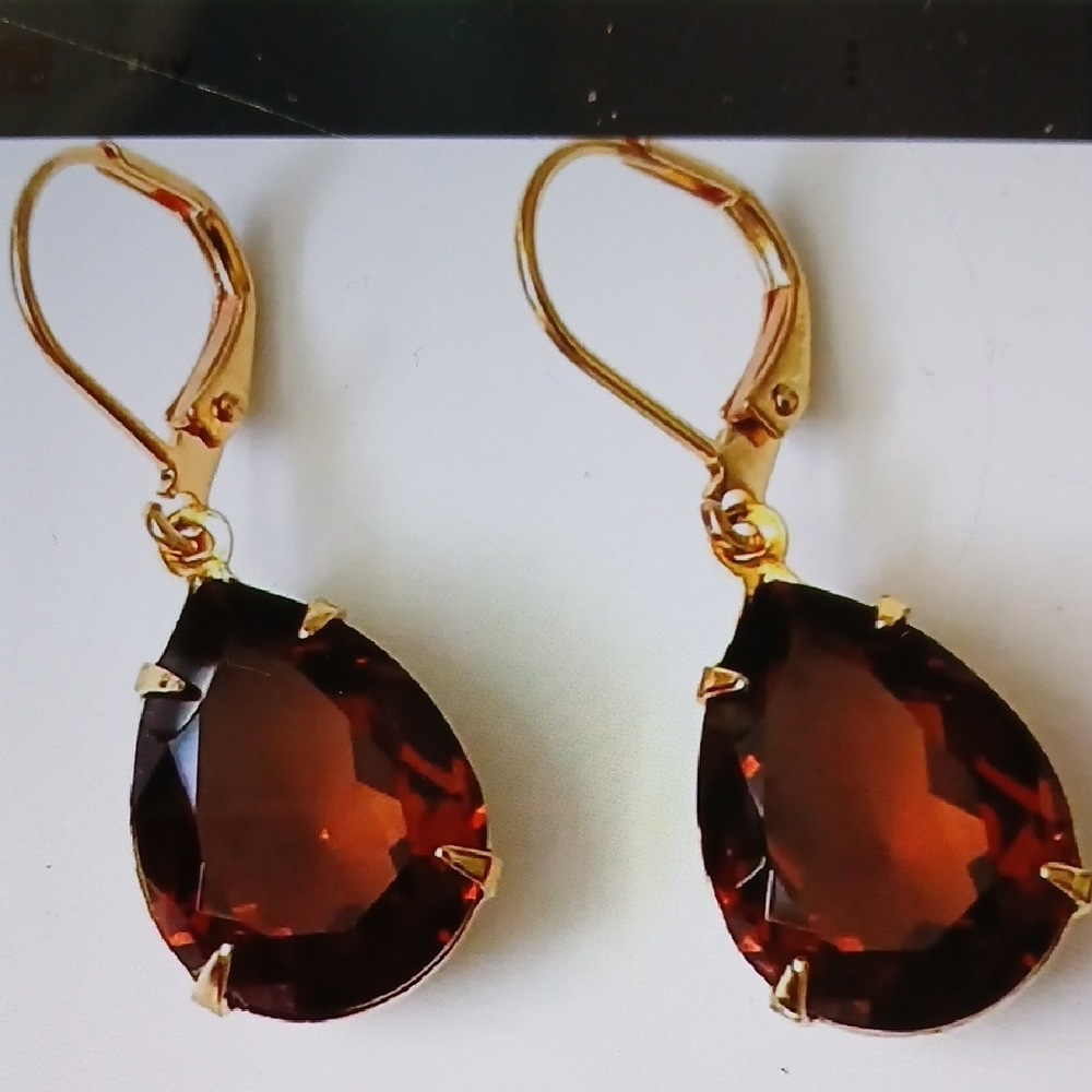 Gold and Brown Teardrop Earrings